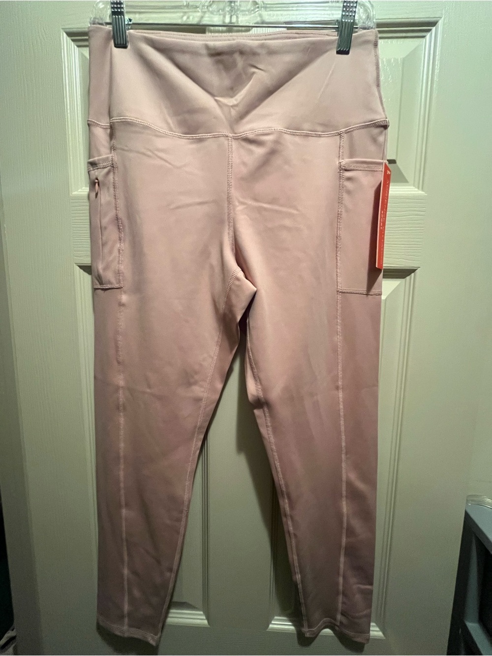 Adrienne Vittadini Sport Women's High Rise Ankle Leggings Pockets Pink L